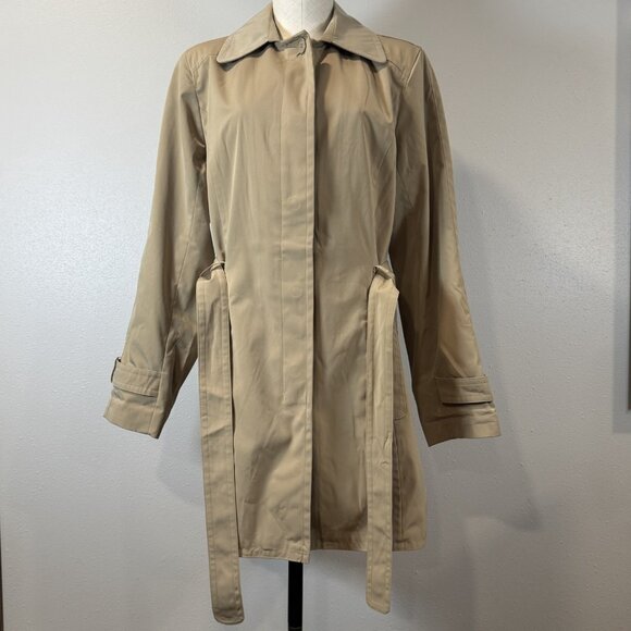 Towne Collection Womens Size L Khaki Trench Coat Belted Padded Shoulder NWT - Picture 2 of 16